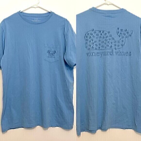 VINEYARD VINES Mens Blue Double Sided Burger Palm Tree Logo Short Sleeve T-Shirt - Picture 1 of 12